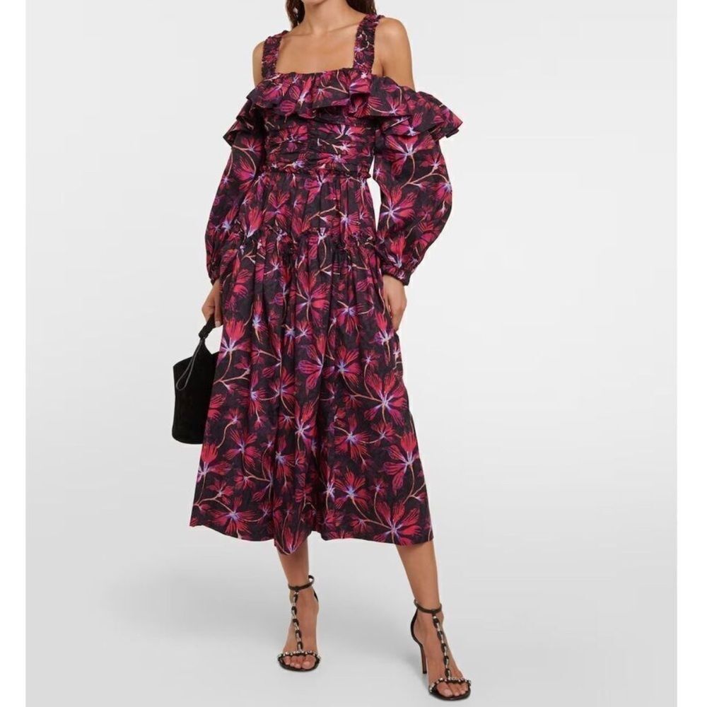 Ulla Johnson | Caprice Dress Floral Midi Off-Shoulder Zinnia